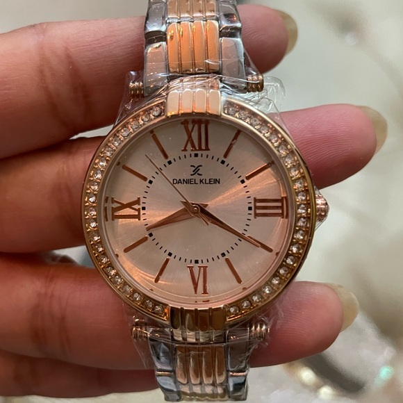 Silver and rose gold studded watch - Picture 2 of 5